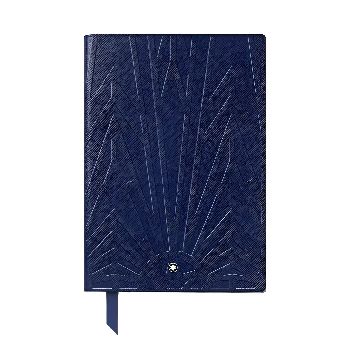 Montblanc blue leather notebook with geometric pattern and silver logo from the origin collection