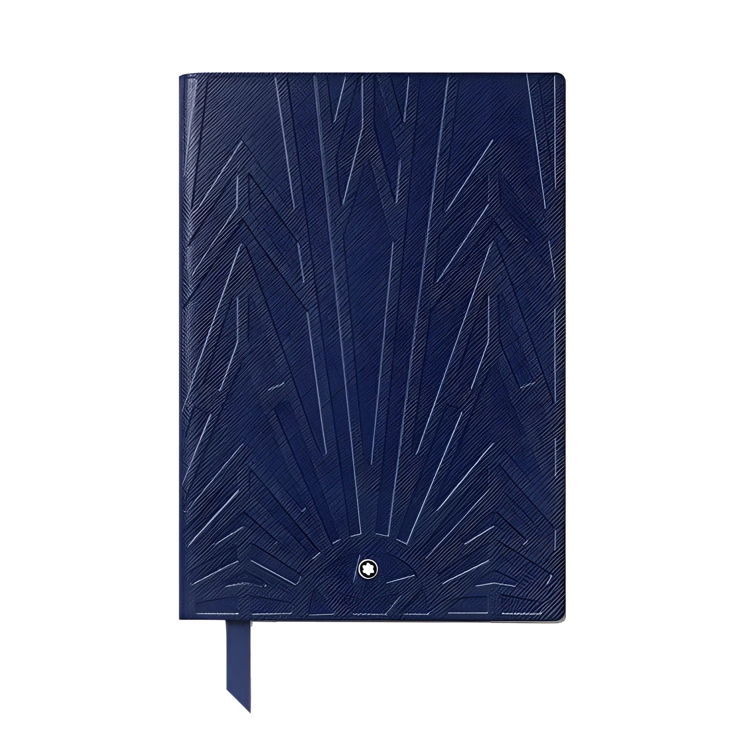 Montblanc blue leather notebook with geometric pattern and silver logo from the origin collection