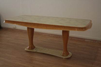 Tavolo da pranzo mid-century moderno vittorio dassi anni 50 con piano rettangolare chiaro e gambe curve