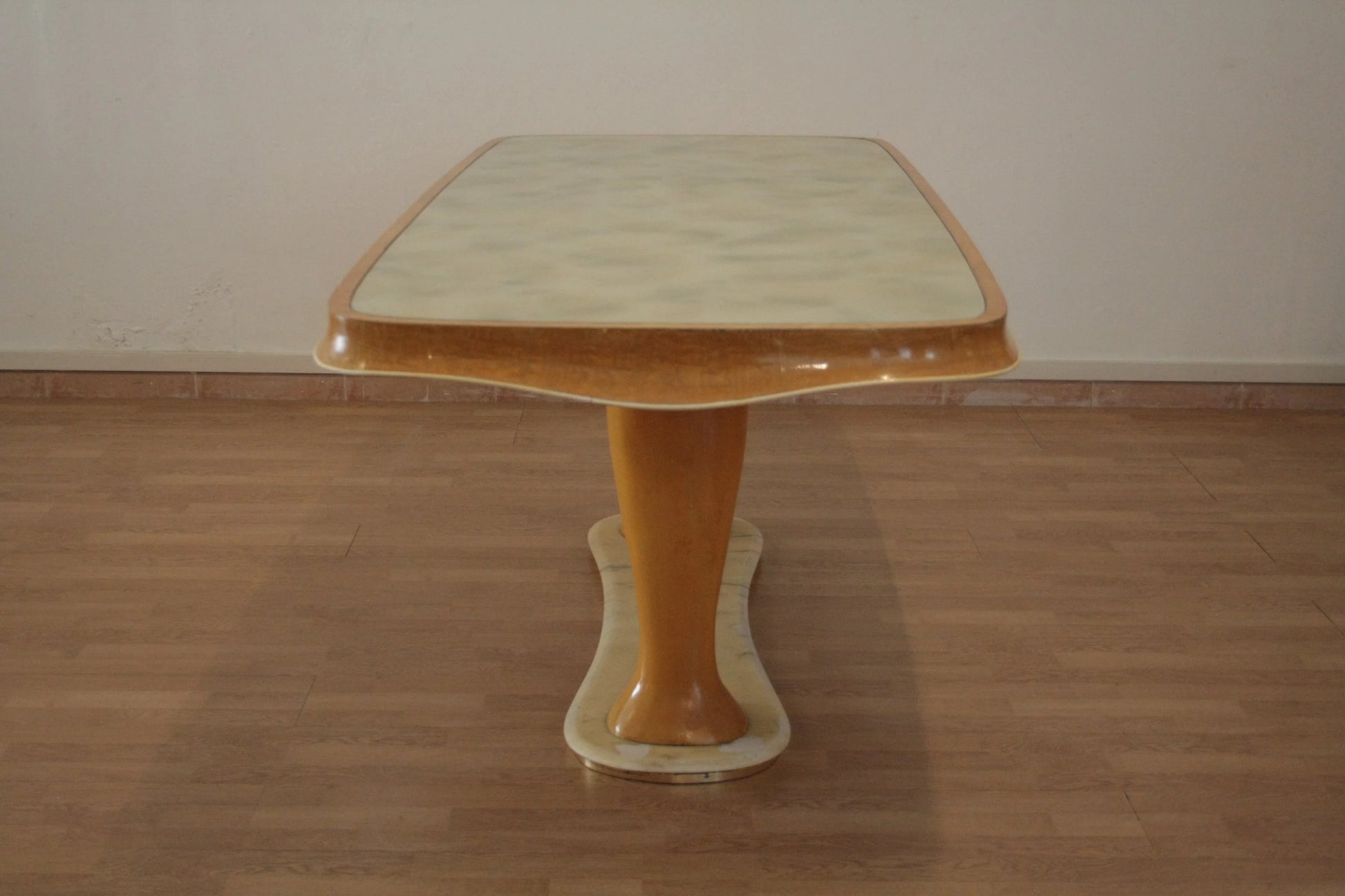 Tavolo da pranzo mid-century moderno vittorio dassi anni 50 rettangolare crema con base a piedistallo di dario raia antiquariato
