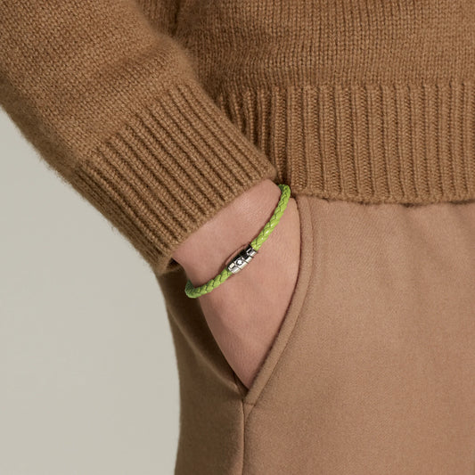 Montblanc 3-ring steel bracelet with Meisterstück Lime leather size M 13429263
