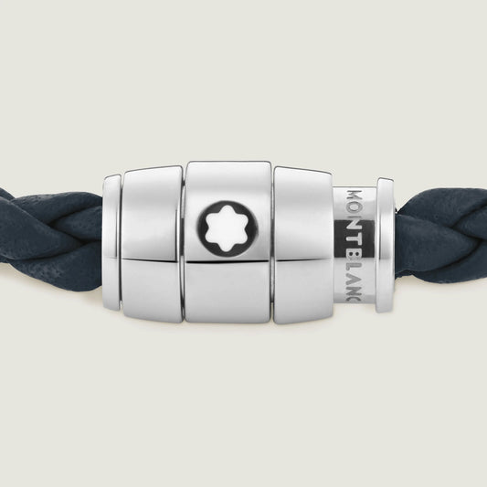 Montblanc 3-ring steel bracelet with Meisterstück leather Air force blue size L 13601468