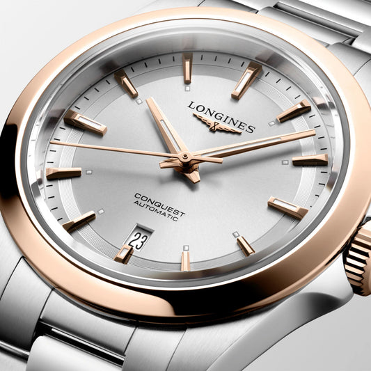 Longines Conquest Watch 30mm Silver Automatic Rose Gold Steel L3.320.5.72.6