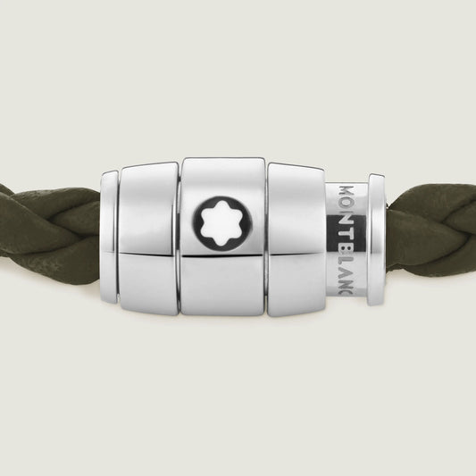 Montblanc Steel 3-Ring and Leather Meisterstück Khaki Bracelet Size S 13600360
