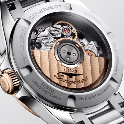 Longines Conquest 30mm Blue Automatic Stainless Steel Rose Gold PVD Finish L3.320.5.92.6