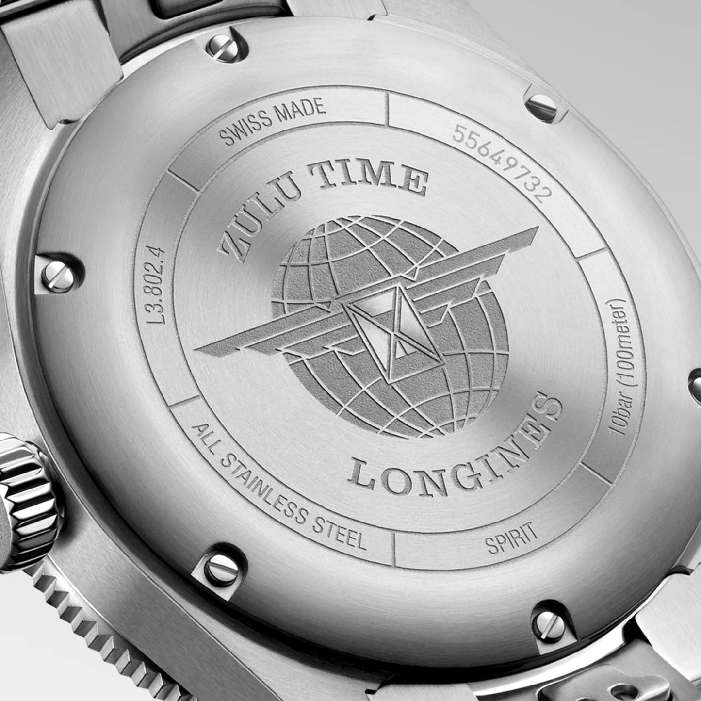 Longines Spirit Zulu Time 39mm anthracite automatic steel watch L3.802.4.60.6