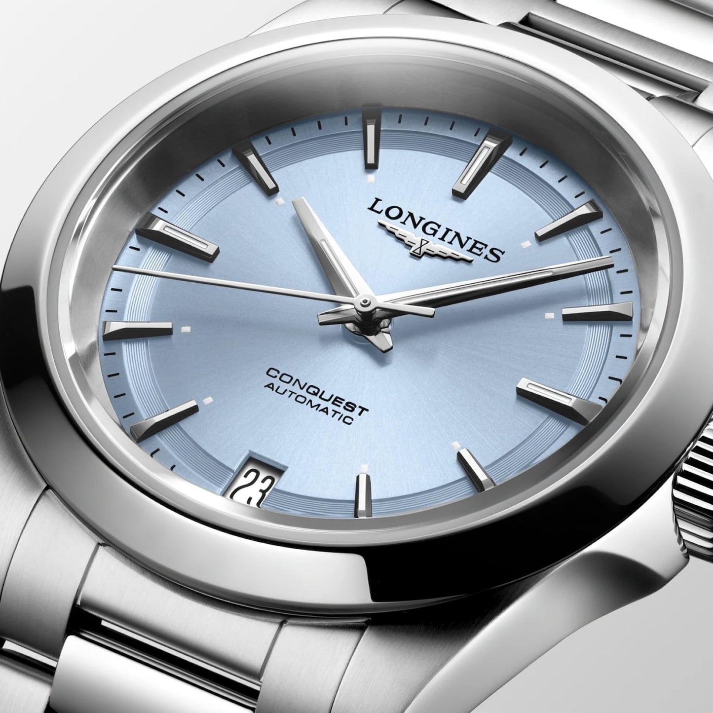 Longines Conquest 34mm light blue automatic steel watch L3.430.4.92.6