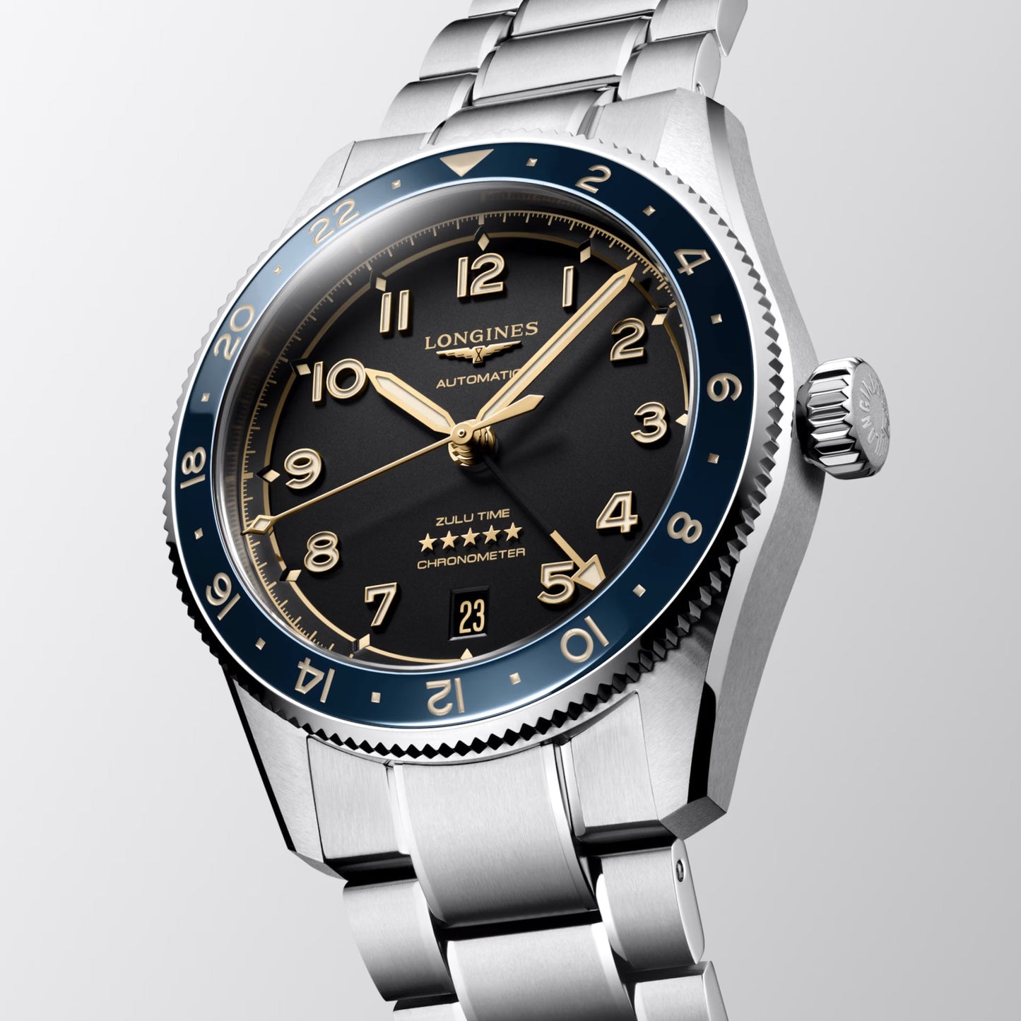 Longines Spirit Zulu Time 39mm anthracite automatic steel watch L3.802.4.60.6