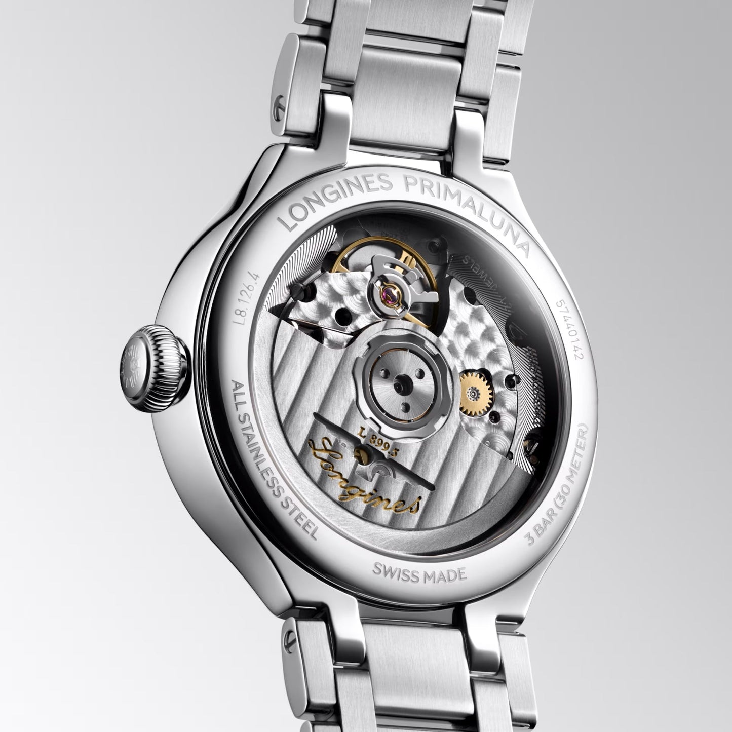 Longines Primaluna Moonphase 34mm silver automatic steel watch L8.126.4.71.6