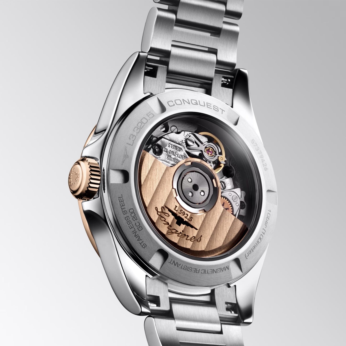 Longines Conquest 30mm Blue Automatic Stainless Steel Rose Gold PVD Finish L3.320.5.92.6