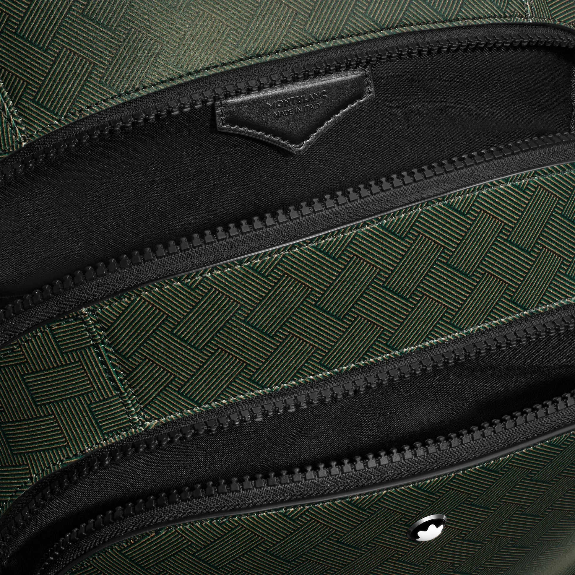 Montblanc zaino medio presenta zaino medio con motivo intrecciato kaki e dettagli in pelle con zip nere