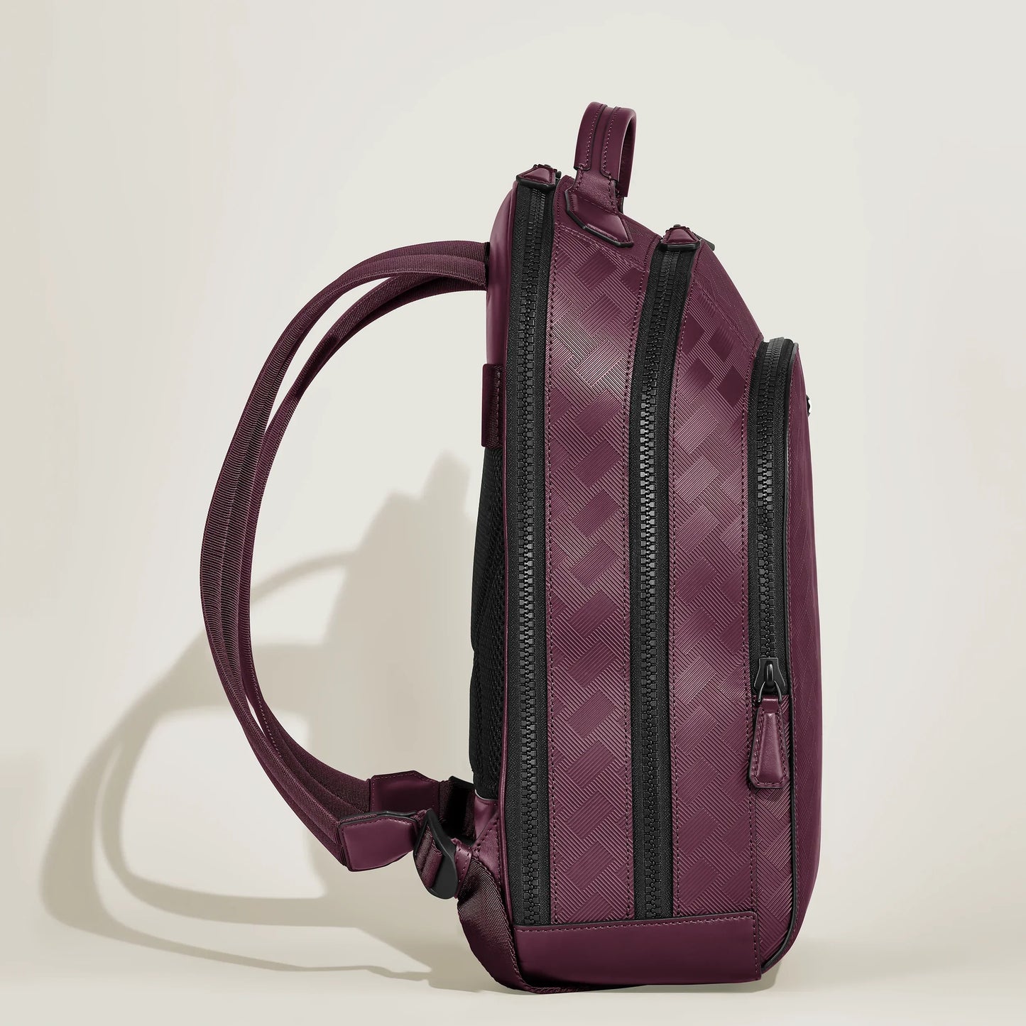 Montblanc Extreme Medium Backpack in Burgundy Leather with Geometric Pattern and Laptop Compartment Multiple Interior Pockets