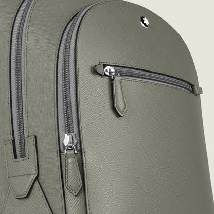 Zaino medio montblanc in pelle stampa saffiano grigio medio con 3 scomparti e raffinato stile urbano