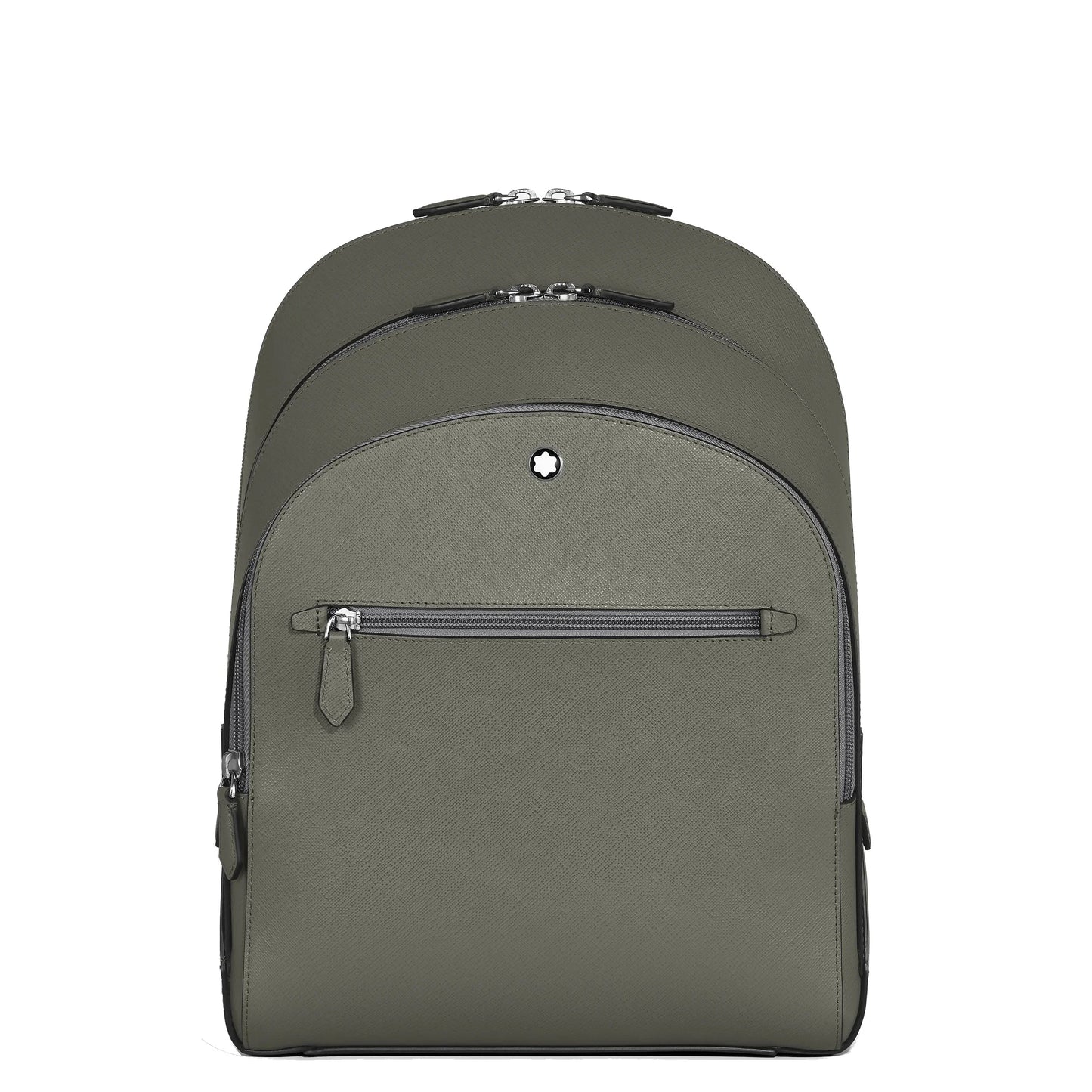 Zaino medio montblanc in pelle olive con stampa saffiano grigio medio e raffinato stile urbano con logo centrale